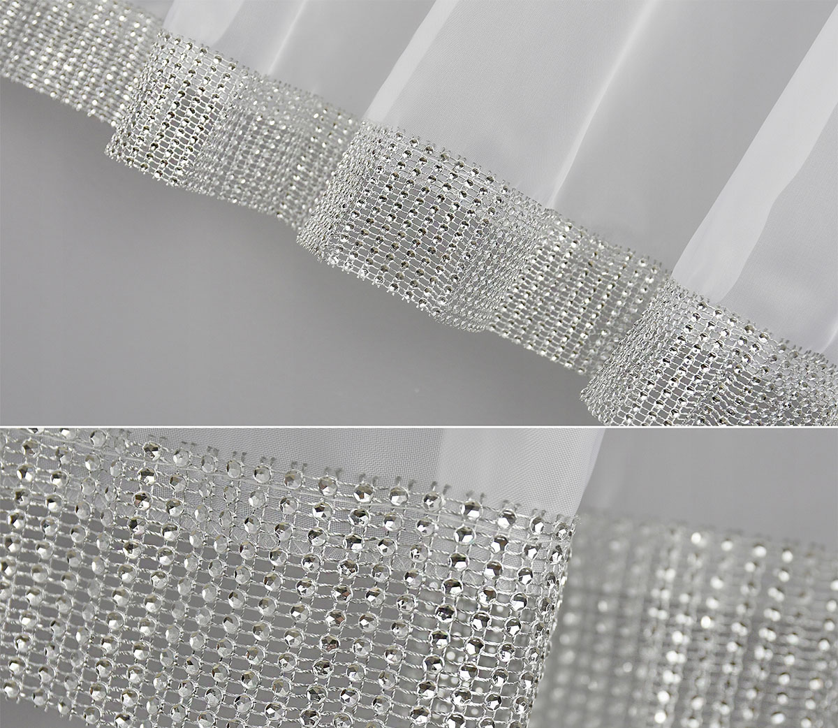 Fertiggardine Gardine Fenstergardine 300x150 cm Voile mit Zirkonia Silber Band